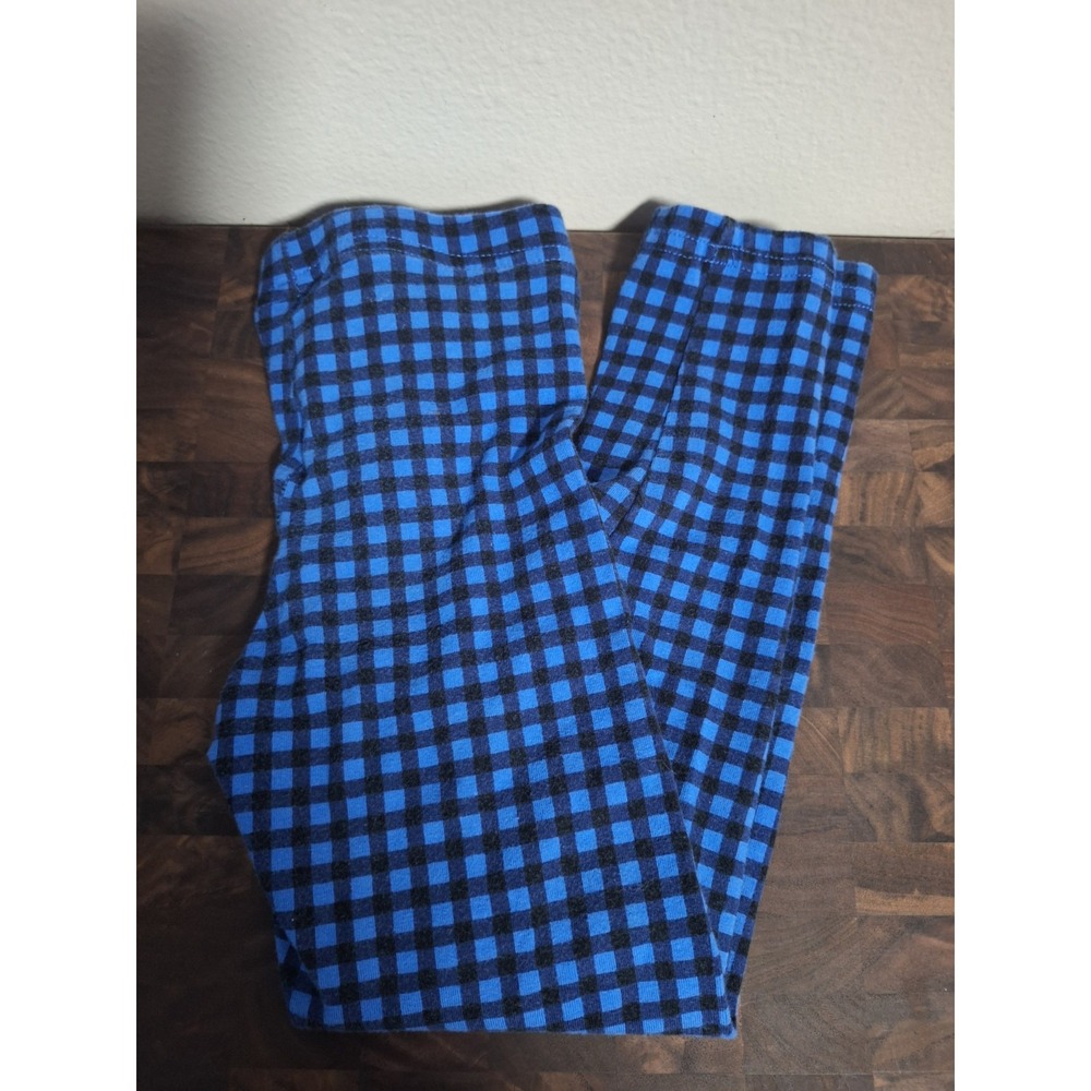 Old Navy Girls Leggings XS 5 Blue Black Gingham Plaid Stretch Casual Pants